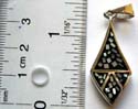 925. sterling silver pendant in enamel black color geometric design with multi mini seashell strips embedded