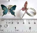 4 irregular mother of seashell embedded enamel color butterfly sterling silver ring, wings movable, assorted color randomly by our ware house staffs