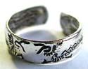 Carved-in black double dragon design sterling silver toe ring 