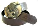 Fashion imitation leather belt with elliptical eagle metal buckle at center 