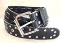 Black imitation leather belt with multi button and holes pattern decor along 