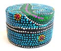 Blue Batik dotted circular wooden box with gecko decor on top