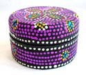 Purple Batik dotted circular wooden box with flower decor on top