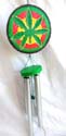 Color painting red and green rounded wooden flower metal wind chime with a smaller pattern suspending on bottom
