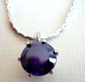 Fashion chain necklace with rounded dark purple color cz stone pendant decor at center 