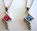 Fashion chain necklace with strips holding diamond shape cz stone pendant at center, assorted color randomly pick 