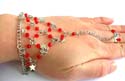 Fashion slave bracelet with multi diamond shape red rhinestones embedded and multi silvery star pattern decor