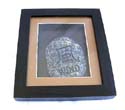 Black wooden edge glass frame fashion wall plaque holding a stone with carved-in Chinese character "Wind" set in middle