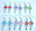 Fashion fish hook earring with heart and key pattern design and enamel assorted color