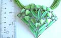 Multi green strings fashion necklace with a green color, heart shape cat eyes beaded curved diamond pendant