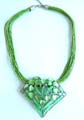 Multi green strings fashion necklace with a green color, heart shape cat eyes beaded curved diamond pendant