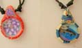 Fashion black string necklace with assorted fimo pendant and 2 face design front side with clear plastic cover on the pendant, an the other side is flat fimo assorted design picture decor, randomly pick 
