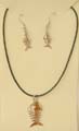 Fashion necklace and fish hook earring set with black string design and fish bone pattern decor 