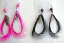 Fashion feather earring with rounded match bead on top, fish hook back. Assorted color randomly pick