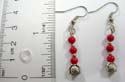 Bali silver rounded beads fish hook earring with 3 rounded red faux stone embedded 