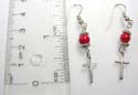 Fashion fish hook earring in cross design with rounded red faux stone inlaid