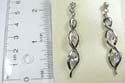 Fashion long earring in two wavy lines design with 3 rounded clear cz stone in middle and on top