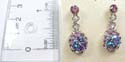 Fashion earring with post back with multi mini purple cz and iridescent crystal stones embedded 