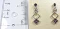 Fashion earring with post back with a rounded purple cz on top and diamond-shaped purple cz dangle on bottom