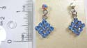 Fashion earring in combination of iridescent cz and multi blue cz stone embedded in diamond-shaped feature. Post back