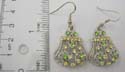 Fashion fish hook earring in cut-out purse design with multi mini green / yellow cz stone embedded
