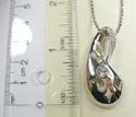 Fashion silver plated necklace holding a pearl-shaped pendant with 1 rounded cz at center and mini clear cz stone embedded on top. Lobster clasp