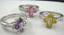 4 colored cz stone formed flower fashion ring