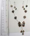 Double brown cat eye chain earrings paired with silver fashion necklace with multi heart-shaped brown cat eye beaded, lobster clasp