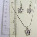 Fashion jewelry set, solid butterfly cz pendant necklace with spring ring clasp paired with same design fish hook earring