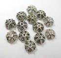Silver plated bead in cut-out flower with triple balls pattern design