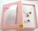 Fashion jewelry box set necklace, stud earring and ring embedded red rounded cz stone at center design