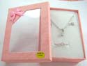 Fashion jewelry box set, silver plated chain necklace, stud earring and ring with clear cz in rounded shape design
