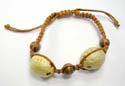 Hemp string fashion bracelet with double nut shell and triple round wooden beads inlaid