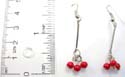 Fashion fish hook earring with long strip hanging triple red ball at the bottom