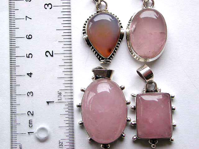 Sterling silver pendant with assorted geometrical design rose quartz