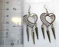 Fashion earring in carved-out flower pattern decor, double heart love pattern design with 3 metal dangle on bottom