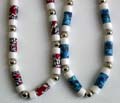 Fashion necklace with multi tibetan silver pearl beads and blue / red plastic beads inlaid