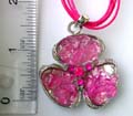 Multi string fashion necklace with multi stone chip embedded 3-petals flower pendant, assorted color randomly pick