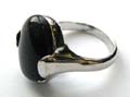 Silver plated fashion ring with an oval shape genuine black gold sand stone inlaid at center, silver plated thin band design