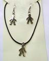 Fashion necklace and earring set in black rubber cord with man figure design