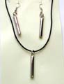 Fashion necklace and earring set in black rubber cord with long strip pendant design