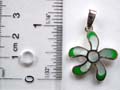 Sterling silver pendant in flower pattern design with 6 mini white mother of pearl seashell inlaid and green color edge decor