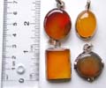 Sterling silver pendant with assorted geometrical design yellow-orange agate stone inlaid, assorted design randomly pick
