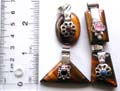 Tiger eye stone pendant in assorted geometrical design with pattern decor mini seashell stone embedded at center, assorted design randomly pick
