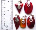 Assorted geometrical design orange agate stone pendant with assorted pattern decor on top, assorted design randomly pick