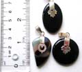 Assorted geometrical design black agate stone pendant with assorted pattern decor on top, assorted design randomly pick