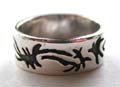 925. sterling silver ring with carved-in black tattoo fire 6pattern decor