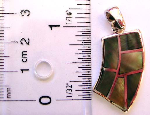 Sterling silver pendant in curvy shape design, line sectioning with multi irregular seashell inlaid  