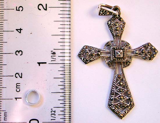 Eternal cross pendant made of solid 925. sterling silver with multi mini marcasite stone embedded   