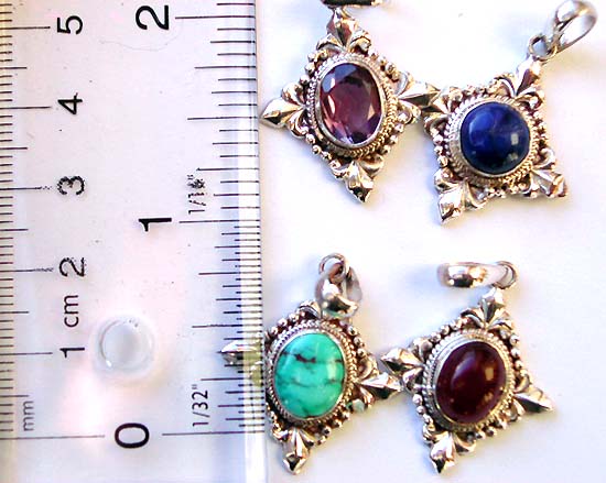 Wholesale Bali silver jewelry, sterling silver pendant charms with turquoise, amethyst, lapis lazuli, agate gemstones   